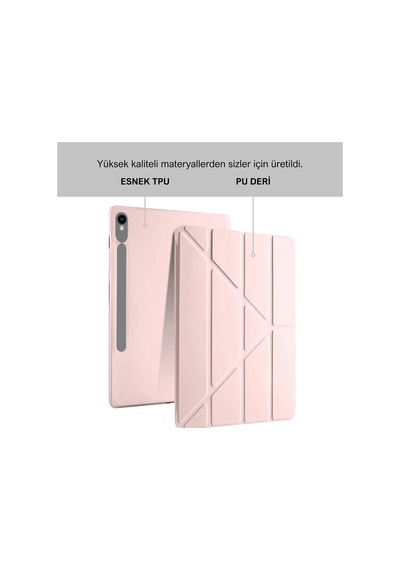 Klasse Samsung Galaxy Tab S10 Fe / S9 Fe 10.9 İnç Uyumlu Smart Kılıf, S Pen Kalemlikli, Trifold, Esnek, Mat, Darbeye Tam Dayanıklı Tablet Kılıfı Pembe