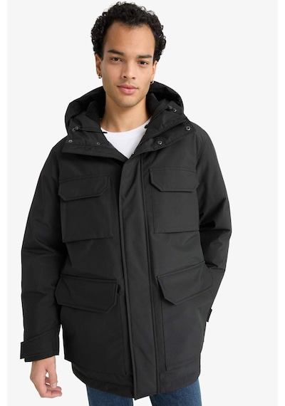 Defacto Su İtici Regular Fit Kapüşonlu Çift Cepli Fermuarlı Çıtçıtlı Mont F5701ax25wnbk27 Siyah-bk27