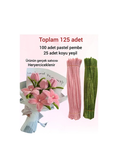 2'li Pastel Pembe Ve Ordu Yeşil Seti ,çiçek Yapımına Uygun Tüylü Tel,