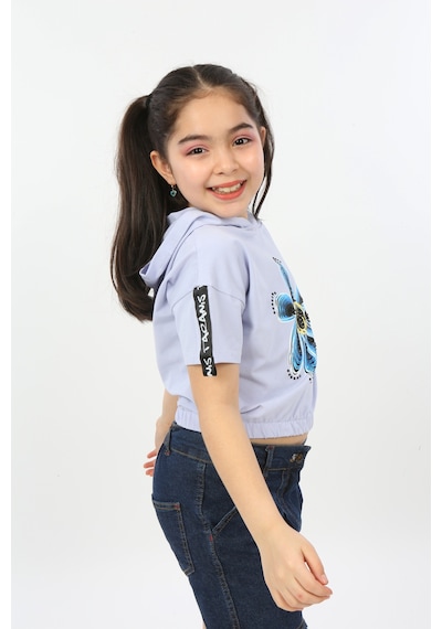 Toontoy Kids Toontoy Kız Çocuk Önü Çiçek Baskılı Tişört Mavi