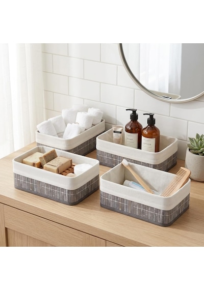 Lexroo Bambu Detaylı Çok Amaçlı Saklama Kutusu 25x15x8 Cm Dekoratif Kumaş Organizer Çok Renkli