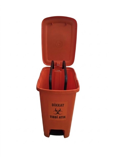 Tıbbi Atık Kovası 60 L Slim Pedallı İç Kovasız Turuncu
