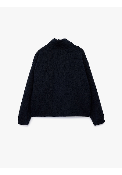 Koton Dik Yaka Fermuar Cep Detaylı Çıtçıt Düğmeli Oversize Peluş Ceket Lacivert 6wal10088ık