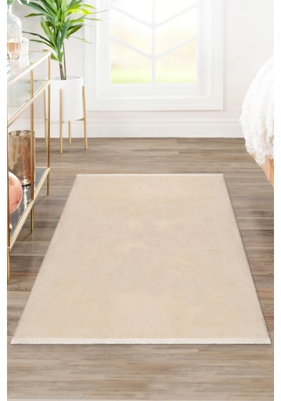 Comfort Düz Saçaklı Peluş Halı Bej Bej Düz Saçak