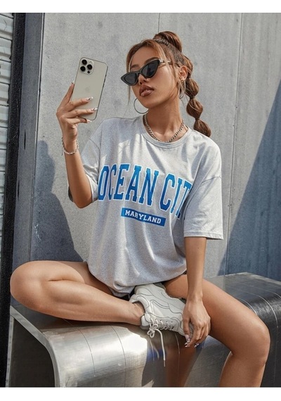 Grimelanj Oversize Ocean Cıty Baskılı T-shirt - Oversize Baskılı Grimelanj