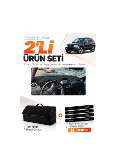 E-biz Suzukı Grand Vitara 2006-2012 Uyumlu Torpido Örtüsü + Tay Tüyü Bagaj Çantası - Siyah - Sz005