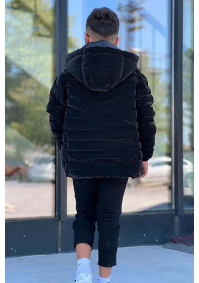 Pina Kids Erkek Çocuk Çıkarılabilir Kapüşonlu Sık Dikişli Nova Kumaş Kışlık Şişme Mont Km4016 Siyah