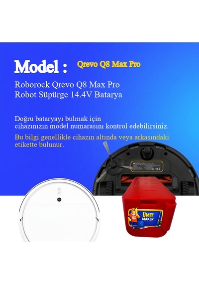 Roborock Qrevo Q8 Max Pro Robot Süpürge 5200 Mah 14.4v Batarya