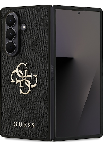 Galaxy Z Fold 7 Uyumlu Kılıf Guess   Lisanslı Pu Deri Büyük Metal Logo Dizaynlı Kapak Siyah