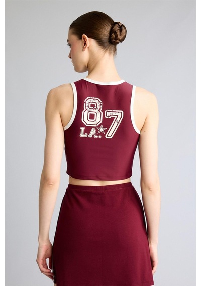 Defacto Crop Top Baskılı Bisiklet Yaka Sporcu Atlet H2001ax26aubr115 Bordo-br115