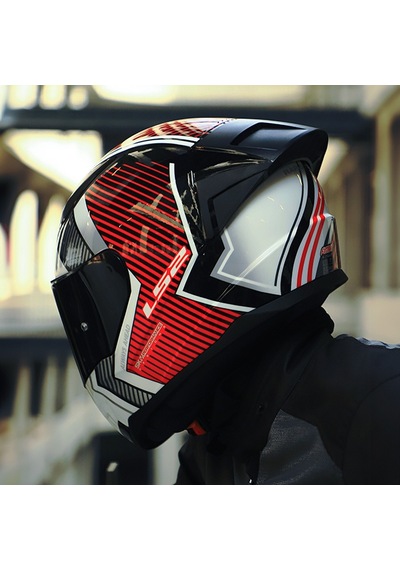Siyah Cam + Ls2 Rapid 2 Race Extra Kask Beyaz - Kırmızı
