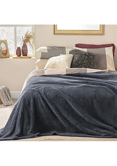 Mulberry Wellsoft Çift Kişilik Antrasit Peluş Polar Televizyon Battaniyesi 220x230 Antrasit