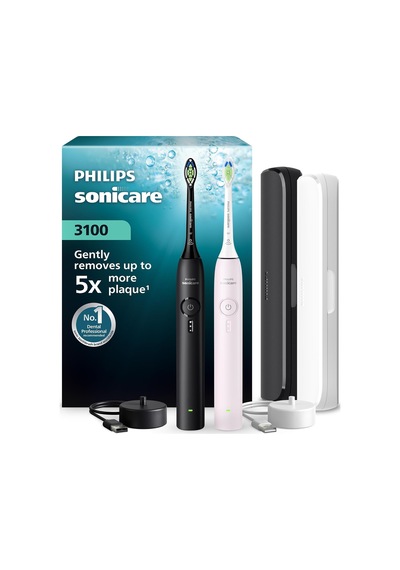 Tr Sonicare 3100 Sonic Şarjlı Diş Fırçası 2'li Paket, Siyah Ve Toz Pembe, 5 Kat Plak Temizliği, Basınç Sensör