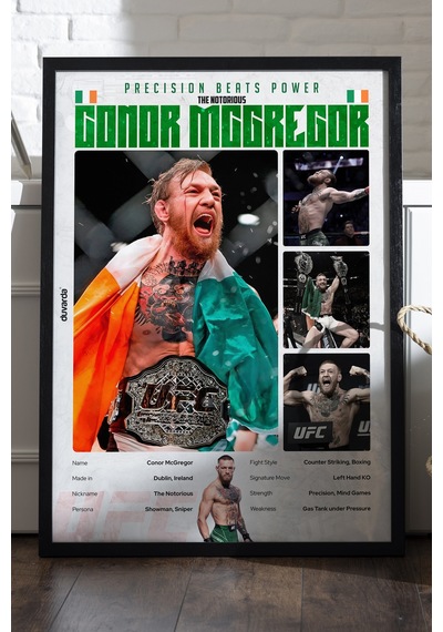Conor Mcgregor Siyah Ahşap Çerçeveli Poster, Dekoratif Dövüş Duvar Tablosu