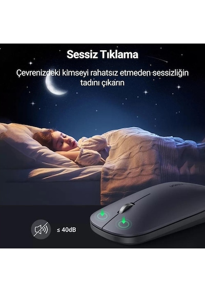Ugreen 2.4ghz Sessiz Tuşlu Kablosuz Optik Mouse, Gri, 90373 -