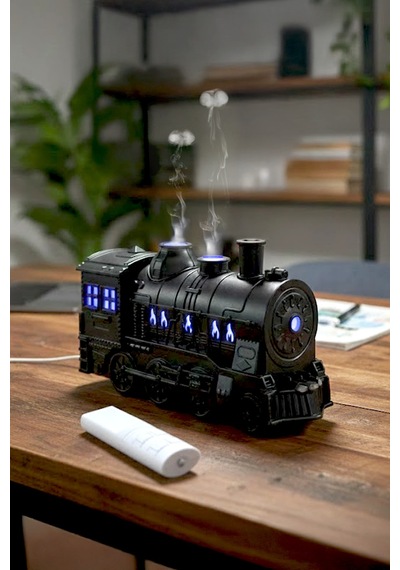 Tren Aromaterapi Hava Nemlendirici Kumandalı Led Işıklı - Buhar Makinası Duman Halkası 300 Ml Kap.