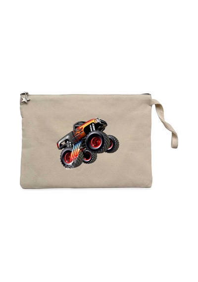 Cartoon Monster Truck Krem Clutch Astarlı Cüzdan / El Çantası Krem
