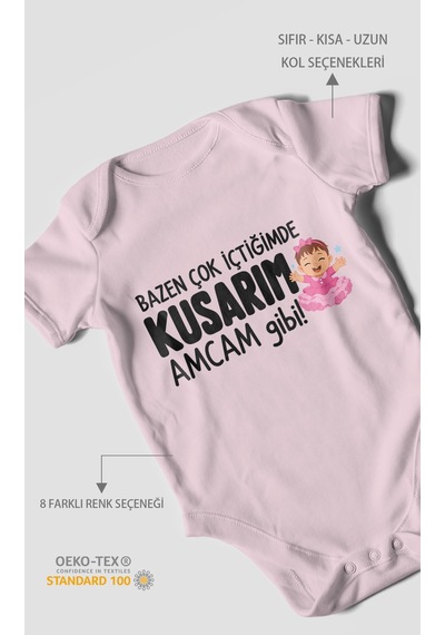 Morivokids Amcaya Özel Kısa Kollu Bebek Body %100 Pamuk Zbn184-kk Bebe Pembe