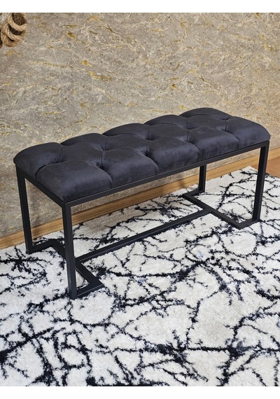 Zafir Siyah Boyalı - L - Ayaklı 100 Cm X 38 Cm Oturak - Bench - Makyaj Taburesi - Makyaj Oturak Füme