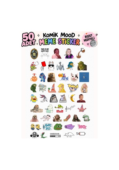Minikutunuz 50 Adet Komik Mood Meme Sticker Seti Eğlenceli Karışık Sticker Paketi + Rozet Hediyeli Diğer