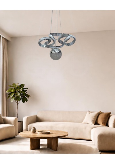 Dron 3 Lü Modern Ledli Avize Çizgili 3 Renk Power Ledli Krom Kaplama Kumandalı Çoçuk Odası Yatak Odası Mutfak