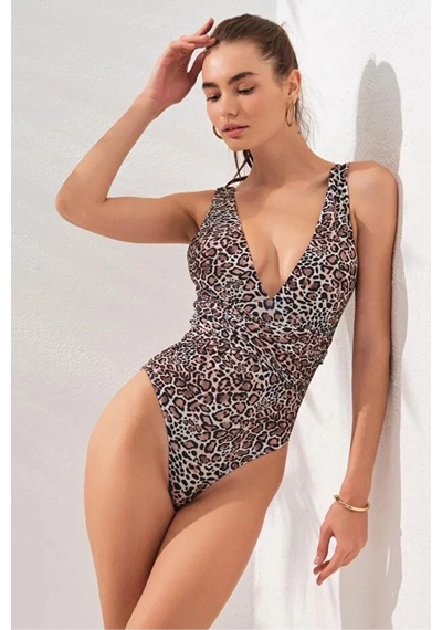Askılı Göğüs Dekolteli Mayo Dlx-231135 Leopar