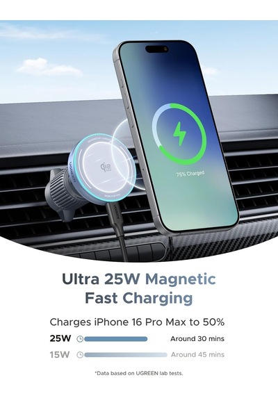 25w Magnetik Wireless Magsafe Qi2 Araç İçi Hızlı Şarj Cihazı, Mavi
