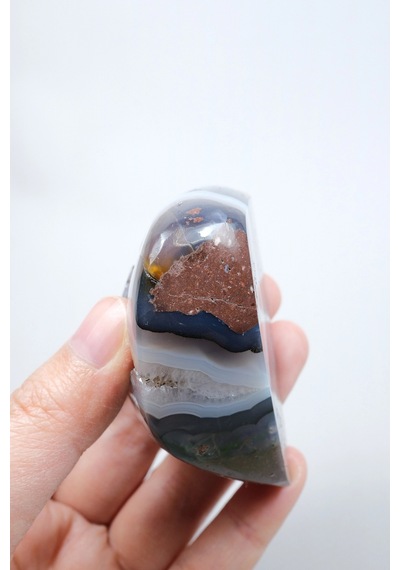 Ametist Akik Serbest Form, Tamamen Cilalanmış Parıldayan Druzy Cep & Bantlı Oniks Akik, 153g