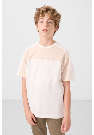 Tommylife Ekru Pamuklu Yumuşak Dokulu Oversize Fit Baskılı Erkek Çocuk T-shirt - 11290 Ekru