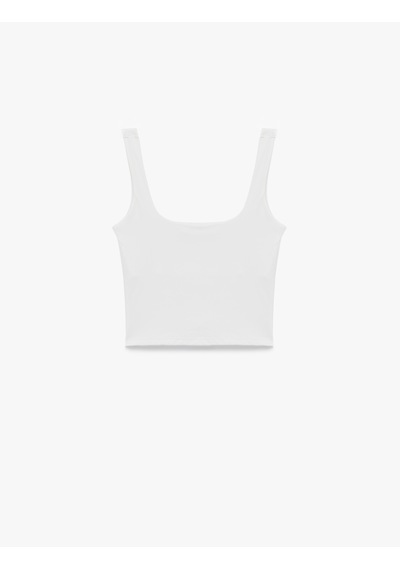 Koton Kare Yaka Slim Fit Kalın Askılı Crop Üst Beyaz 6sak10228ek