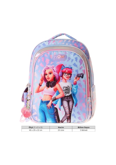 Wow Generation Kız Çocuk Cool Desenli Mavi - Pembe İlkokul Ve Günlük Sırt Çantası Üç Bölmeli - W6039 Çok Renkli