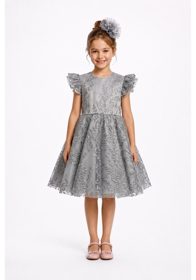 Mnk Baby & Kids Floare Kız Çocuk Abiye Elbise M00850 Gri