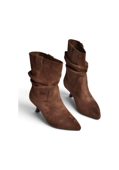 Fox Shoes Z282810502 Kahverengi Süet İnce Topuklu Büzgülü Kadın Bot
