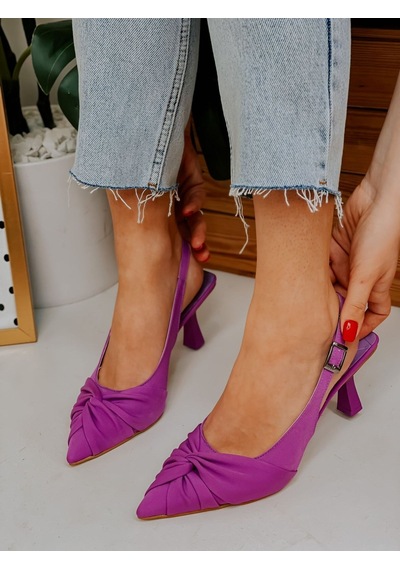 Ervanın Butiği Mor Saten Bow Fiyonk Detay Kadın Stiletto-3713