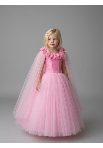 Zekids Kız Çocuk Kol Detaylı Prenses Model Abiye Elbise-17245 Pembe