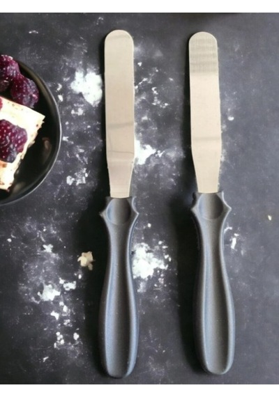 Eğik Pasta Sıvama Spatulası Düz Pasta Sıvama Spatulası 2li Takım Çelik Spatula Çelik Siyah Diğer