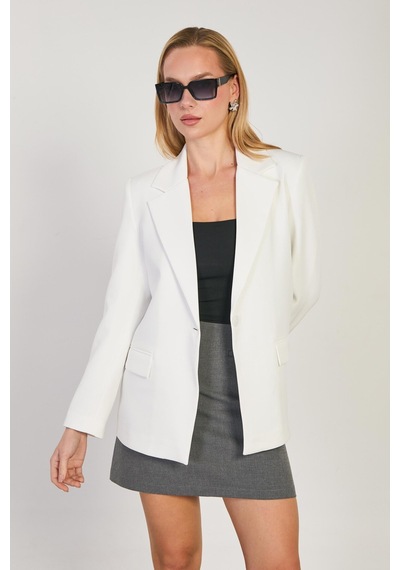 Barrels And Oıl Kadın Tek Düğmeli Blazer Ceket - Beyaz Beyaz