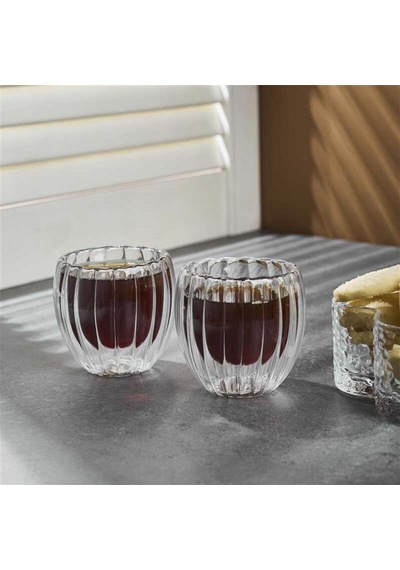 Perottii Stripe Çift Cidarlı 2'li Espresso Bardağı - Şeffaf - 80 Ml Çok Renkli