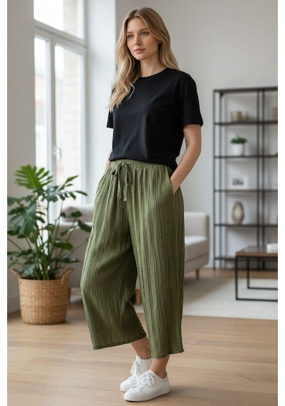 Eren Style Kadın Geniş Paça Pantolon Haki