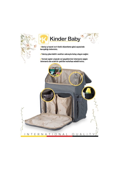Kinder Baby Merlin Termal Anne Bebek Bakım Çantası Gri
