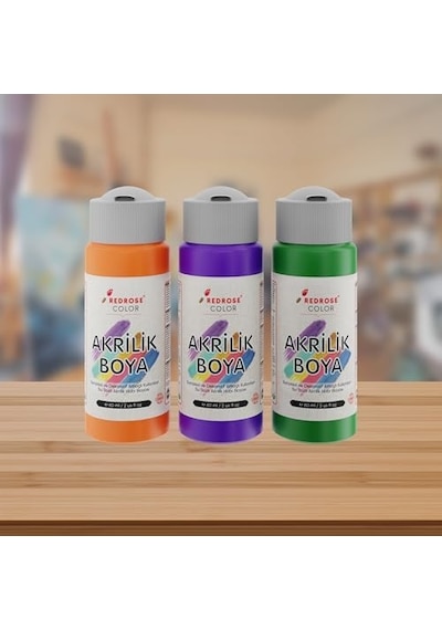 Yeşil, Mor, Turuncu Akrilik Boya 3'lü Set 3x60 Ml