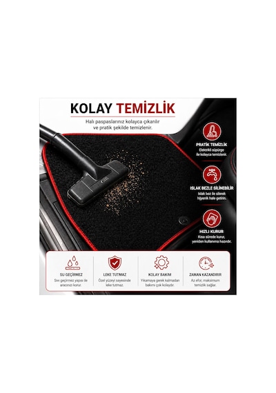 Aycar Oto Store Bmw E39 Uyumlu Kaymaz Tabanlı Siyah Halı Paspas Kırmızı Dikişli