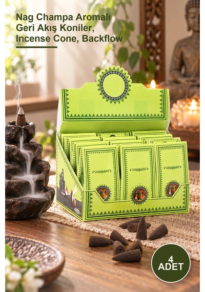4 Adet Ayurvedic Konik Tütsü Nag Champa Aromalı Geri Akış Koniler, Incense Cone, Backflow