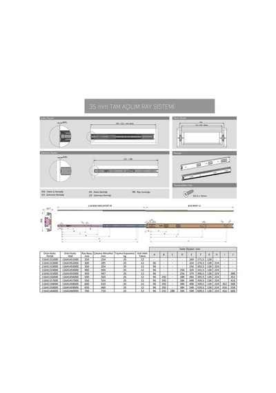 Samet Galvanizli Teleskopik Çekmece Rayı 35x450 Alüminyum