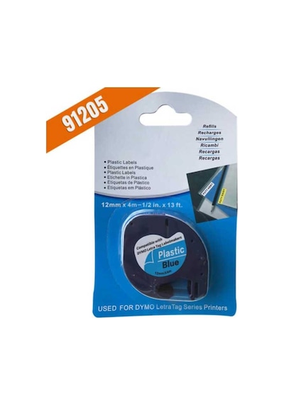 Dymo Letratag 59426 Muadil Plastik Mavi Üstüne Siyah Etiket 91205 12mm X 4m 1