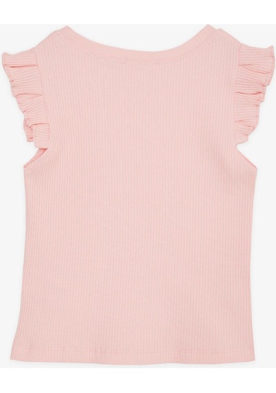 Breeze Kız Çocuk Crop Tişört Kolları Fırfırlı 8-14 Yaş, Somon-somon Somon