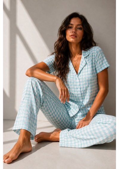 Norcia Sports Kadın Klasik Doğal Düğme Gece Su Yeşili Pijama Takımı Çok Renkli - 929322992 Çok Renkli - 929322992 Çok Renkli