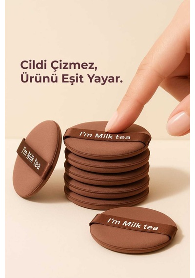 7 Li Yuvarlak Pudra Pufu Makyaj Süngeri Seti Islak/kuru Parmak Bantlı Kutulu Milk Tea Kahve