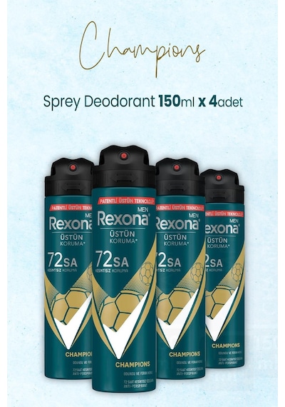 Rexona Men 72 Saat Champions Erkek Sprey Deodorant 4 x 150 ML