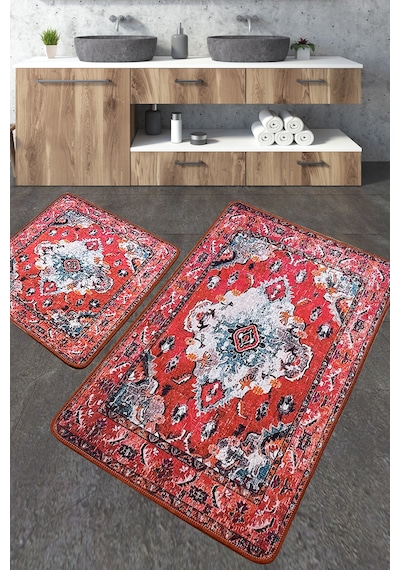Authentic Banyo Halısı Djt 2 Li Set Banyo Halısı Paspas Yıkanabilir Kaymaz Çok Renkli
